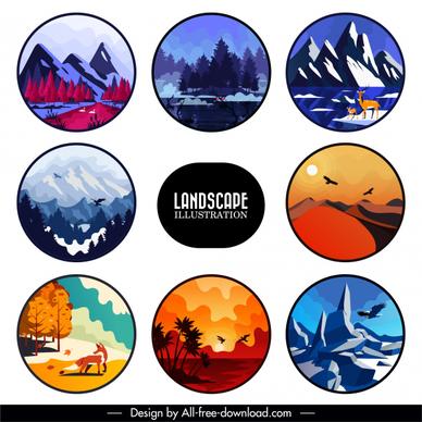 landscape background templates colorful classical decor circle isolation