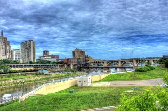 landscape of the river and bridge in st paul minnesota