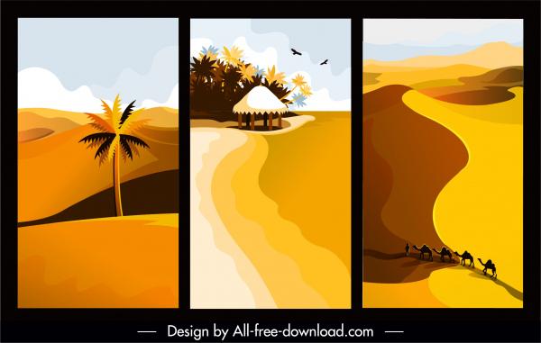 landscape paintings desert beach sketch colored retro design