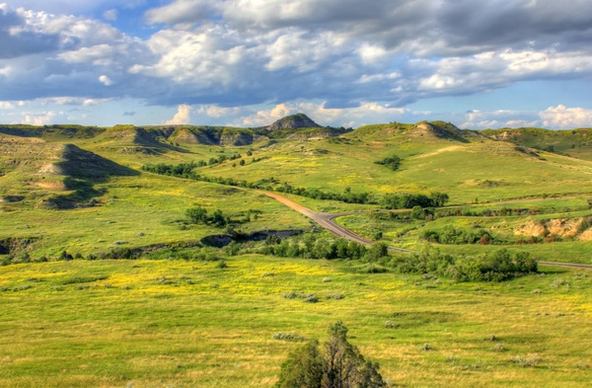 landscapes of grasslands and hills at theodore roosevelt national park north dakota
