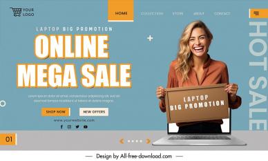 laptop big promotion landing page template dynamic happy lady