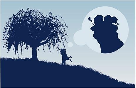 large trees couple silhouette vector