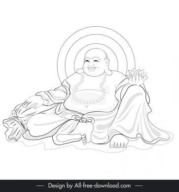 laughing buddha icon black white handdrawn outline