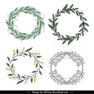 laurel wreath icons colored classical sketch