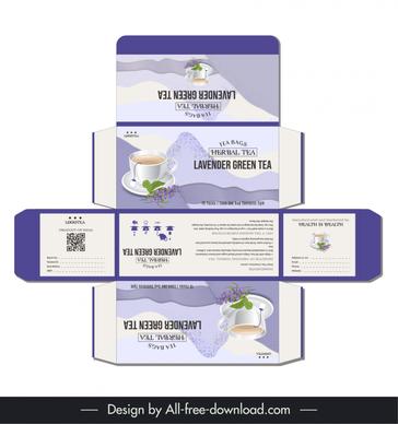 lavender herbal tea box packaging template elegant leaf tea cup decor