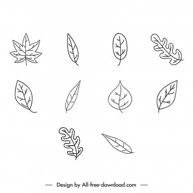 leaf icon sets flat black white classic handdrawn design 