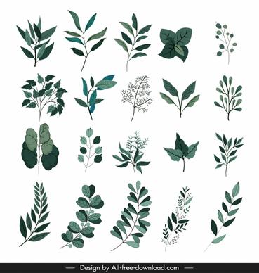 leaf icons collection classic dark green design
