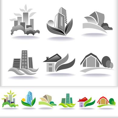 leaf with home abstract icons vector