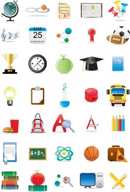 school icons collection colorful symbols outline
