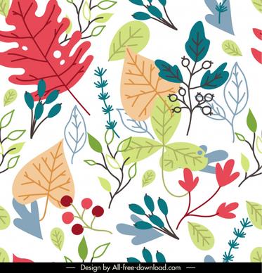 leaves pattern template colorful classic flat handdrawn sketch