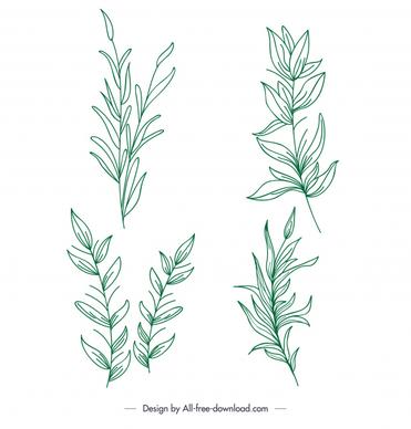 leaves plants icons green classic handdrawn sketch