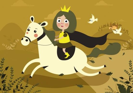 legend story background horse princess icons cartoon design