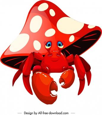 legendary crab icon mushroom shape red 3d sketch