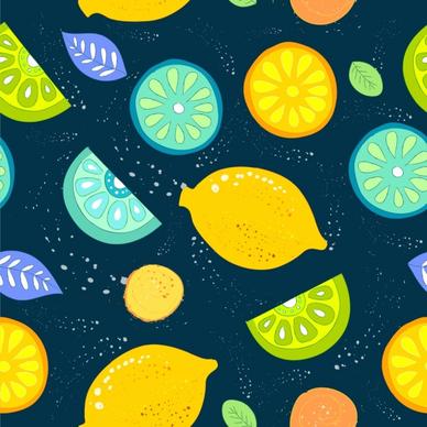 lemon background multicolored slices icons repeating decor