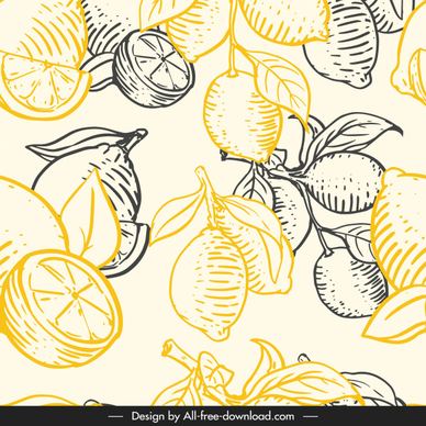 lemon fruit pattern flat handdrawn vintage decor
