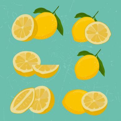 lemon icons collection 3d yellow slices retro design