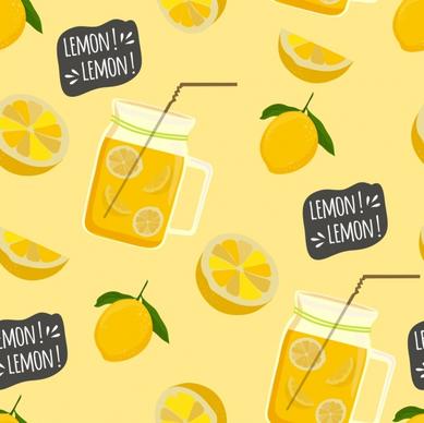 lemon juice background slices jar icons repeating design