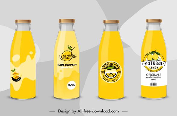 lemon juice bottles template yellow decor flat sketch