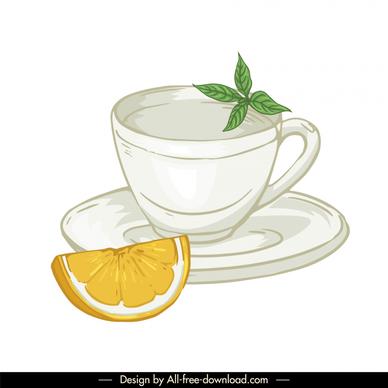lemon tea design element retro handdrawn design 