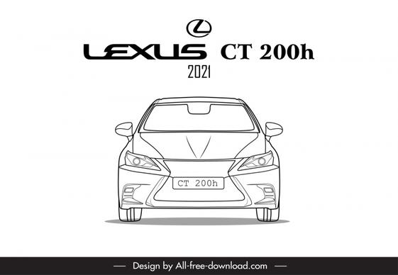 lexus ct 200h 2021 car model advertising template black white handdrawn symmetric front view outline