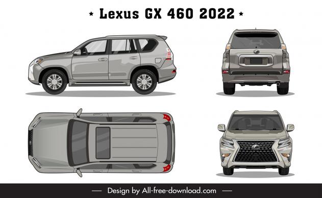lexus gx 460 2022 car model advertising template modern flat different views sketch