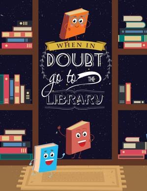 library advertisement stylized book icons colored cartoon design