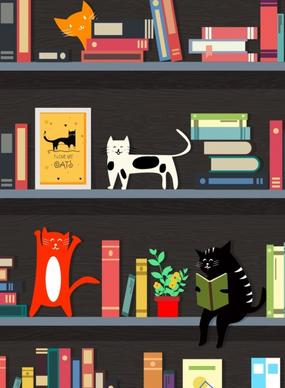 library bookshelf layout cats books icons decor