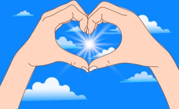 life message painting hand heart shape sunlight icon