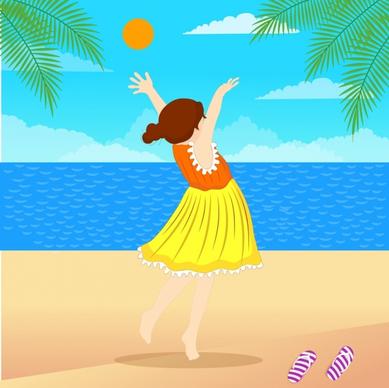 life painting joyful girl beach icons colorful decor