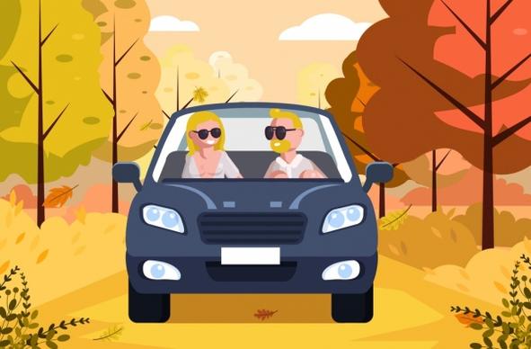 lifestyle background couple car icon cartoon design