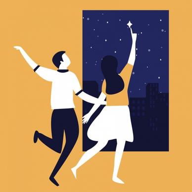 lifestyle background dancing couple night sky cartoon sketch