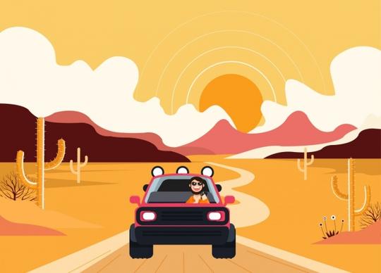 lifestyle background man driving car desert icons