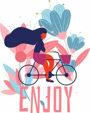 lifestyle banner girl riding bicycle icon classical design