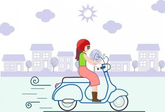 lifestyle drawing woman riding motorbike icon cartoon sketch