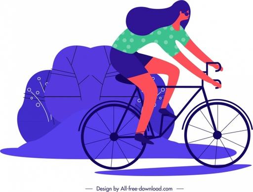 lifestyle painting female cyclist icon cartoon sketch