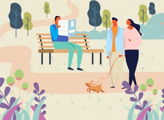 lifestyle painting people relaxing park icon cartoon design