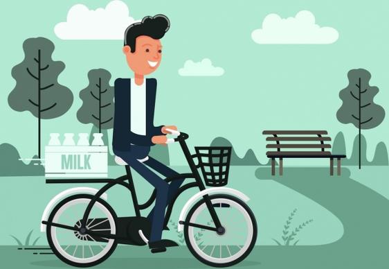 lifestyle painting riding man milk icons cartoon design