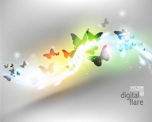 light wave with butterflies vector background
