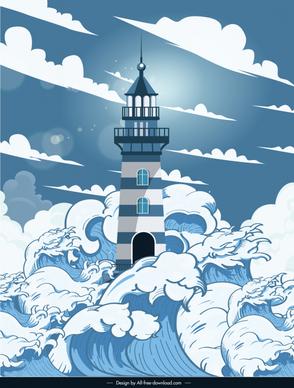  lighthouse backdrop template dynamic waves handdrawn