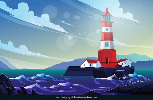 lighthouse landscape backdrop dynamic sea waves scene