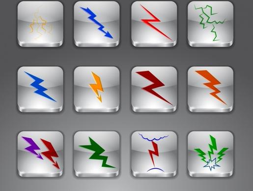 lightning icons collection various colored shapes isolation