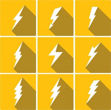 lightning icons collection various white shapes isolation