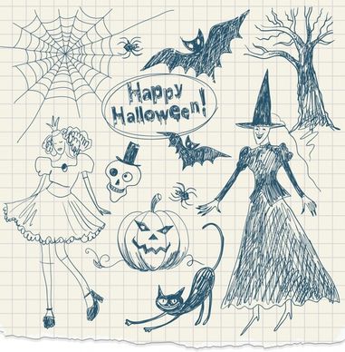halloween icons flat handdrawn sketch