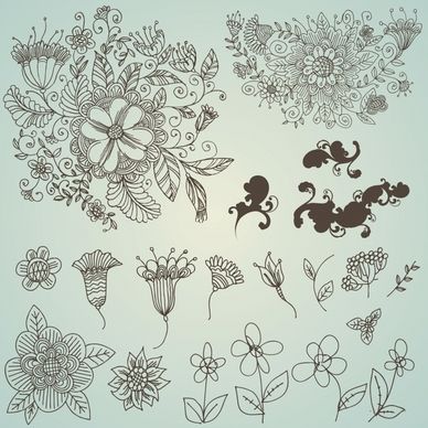 flowers pattern design elements classical flat sketch