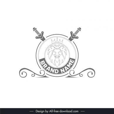 lion head logo symmetric circle swords curves 
