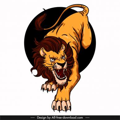 lion icon aggressive gesture sketch colored 3d design