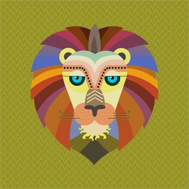 lion portrait design in trendy colored flat style