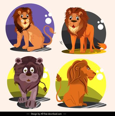 lion species icons funny cartoon characters sketch