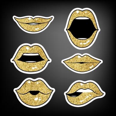 lip icons collection shiny golden decor