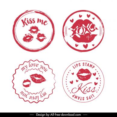 lips stamps collection flat classic hearts decor